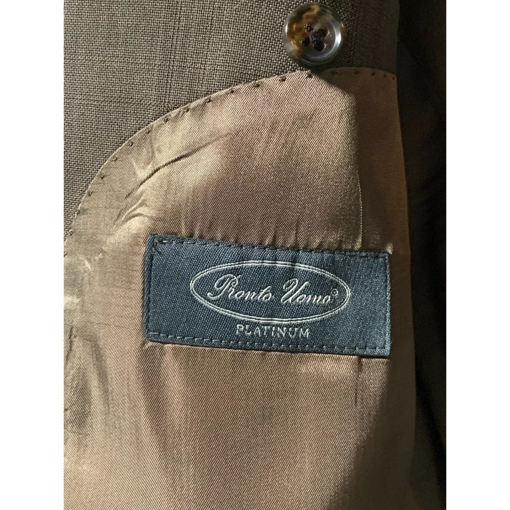 Pronto Uomo Sport Coat Mens 50R Wool Brown Two Button Double Vented Window Pane